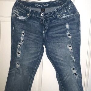 Artful Riya Jeans Women's Distressed Embellished Denim‎ Blue Wash